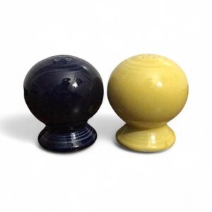 Fiesta salt and pepper shakes, navy blue and yellow